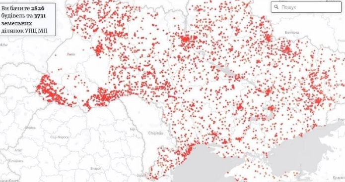Будівлі та земельні ділянки УПЦ (МП) на мапі України